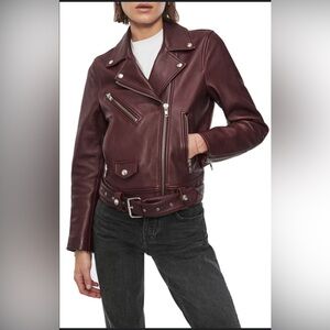 Anine Bing Burgundy Leather Biker Jacket L